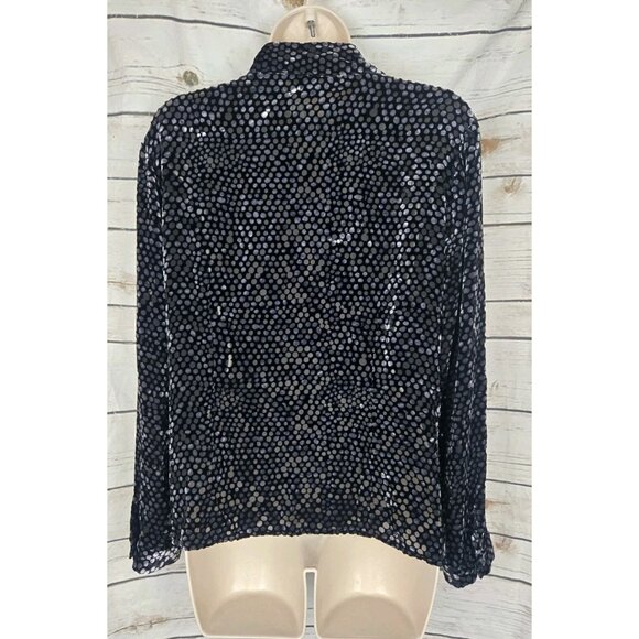 Samuel Dong Velvet Burnout Tie Front Top Womens Large Dot Print Whimsigoth Black - Picture 6 of 9
